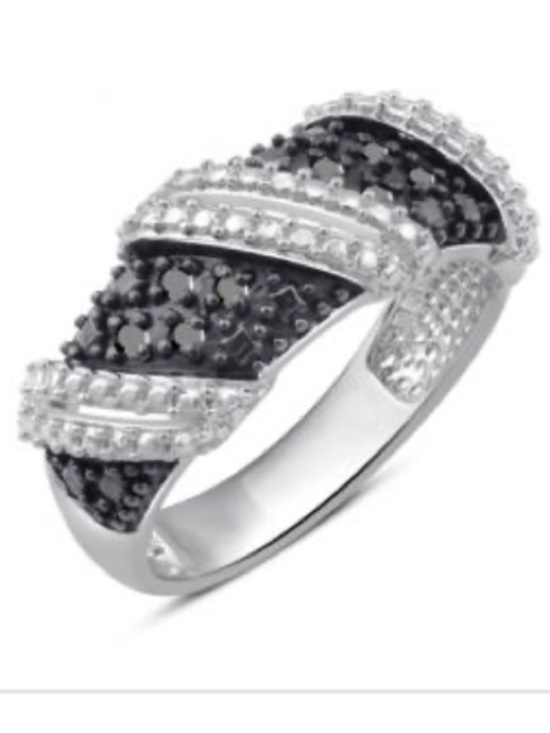925 Sterling Silver Jewelry - Beautiful 14K White Gold plated 925 Sterling Silver Black Natural Diamond Ring
